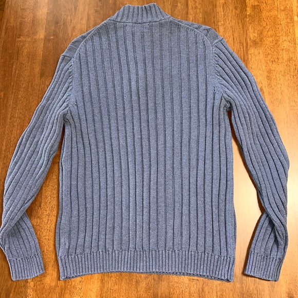 Tasso Elba Size L Sweater Blue Mock Neck Cotton Cable-Knit Long Sleeve - Picture 2 of 4